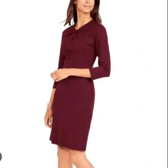 J McLaughlin Isabel Dress A-Line Sheath Midi Knot Bow Burgundy Red Size S Small - Picture 1 of 10